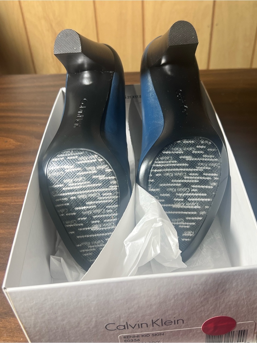 Calvin Klein Navy Blue Leather Block Heel Pumps - Picture 7 of 7